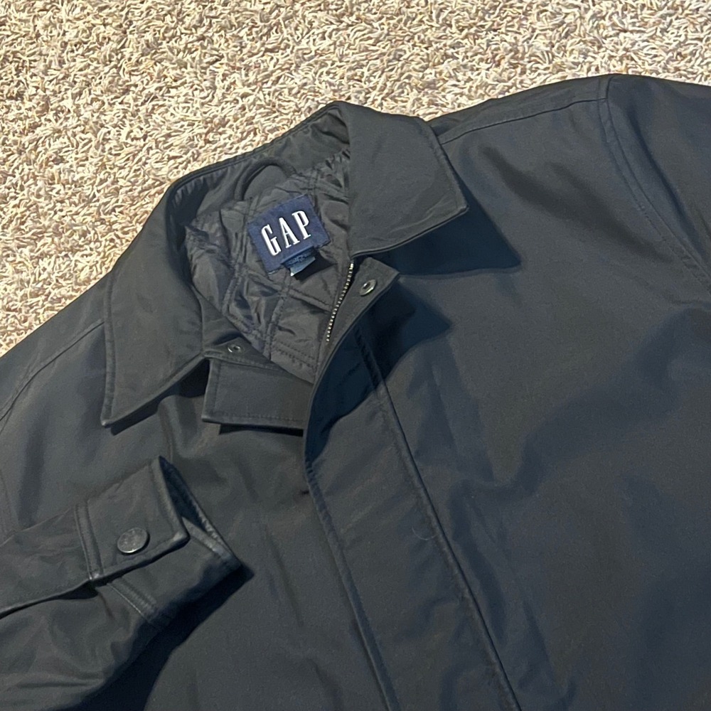 GAP‎ Mens Black Quilted Lined Car Coat Mac Jacket Mid Length Size M RN 54023